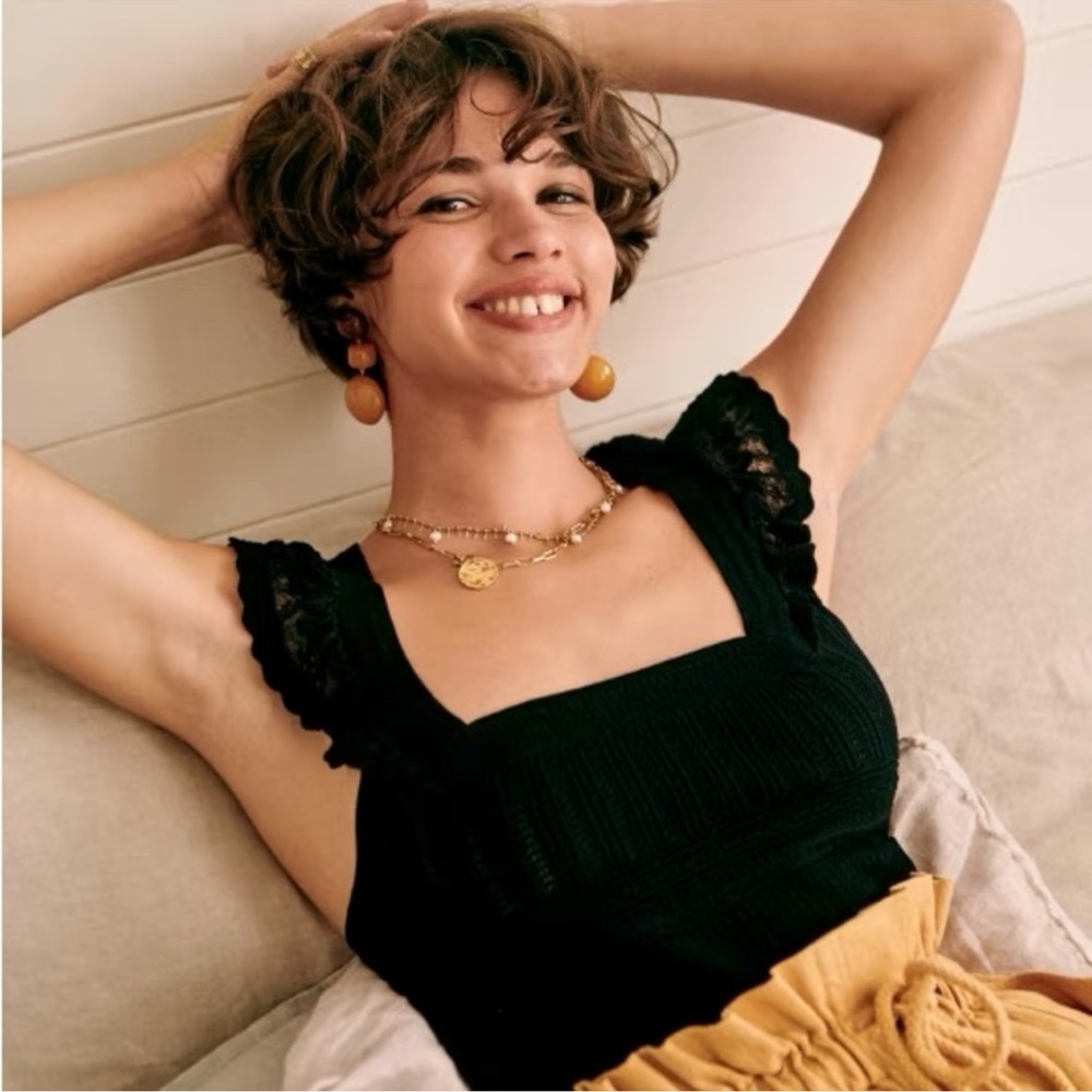 Sezane Elegant Black Lace Tank Top